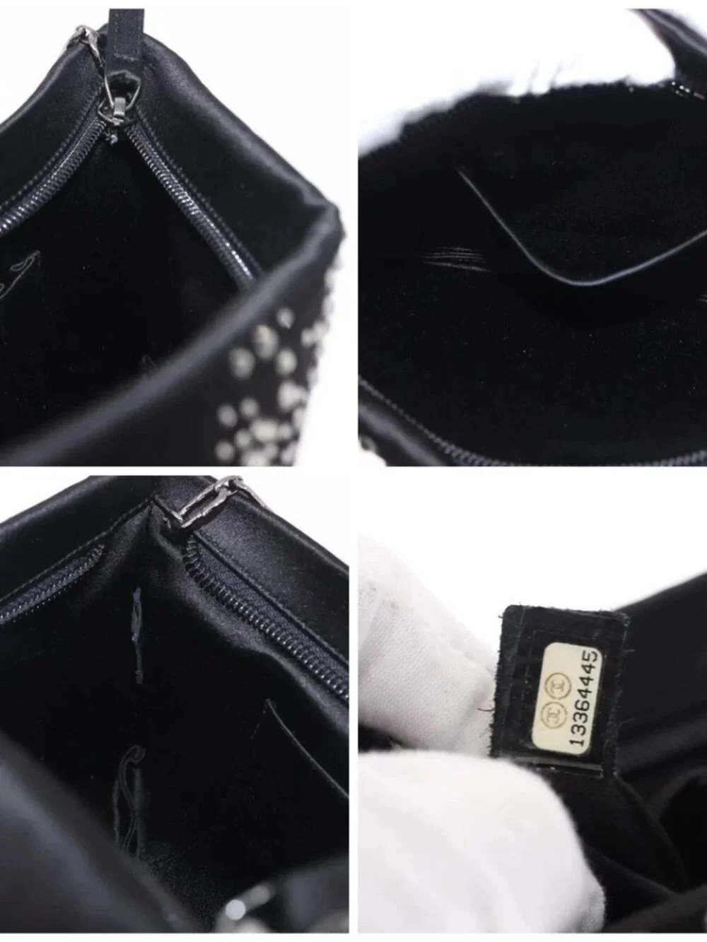 CHANEL Camelia Chain Shoulder Bag Satin Black Silver CC Auth 184869SM